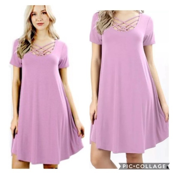 NWT Zenana Premium Lattice Shift Dress - Picture 1 of 6